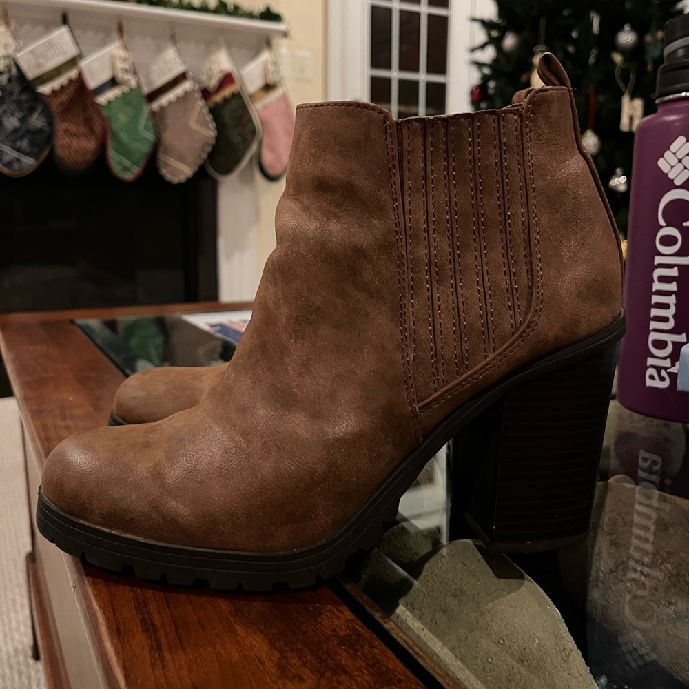 Cognac Brown Heeled Ankle Boots